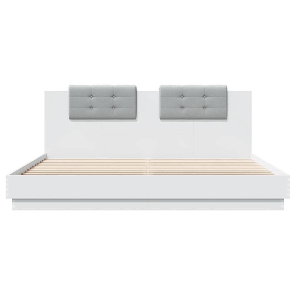 Bedframe Met Hoofdbord En Led-Verlichting Wit 160X200 Cm