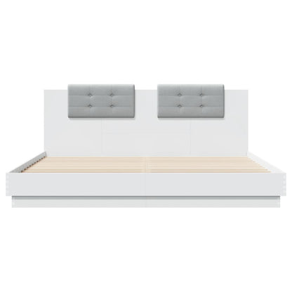 Bedframe Met Hoofdbord En Led-Verlichting Wit 160X200 Cm