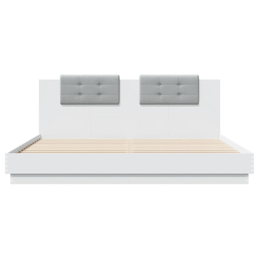 Bedframe Met Hoofdbord En Led-Verlichting Wit 160X200 Cm