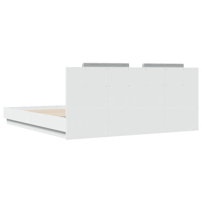 Bedframe Met Hoofdbord En Led-Verlichting Wit 160X200 Cm