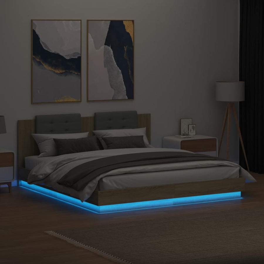 Bedframe Met Hoofdbord En Led Sonoma Eikenkleurig 160X200 Cm