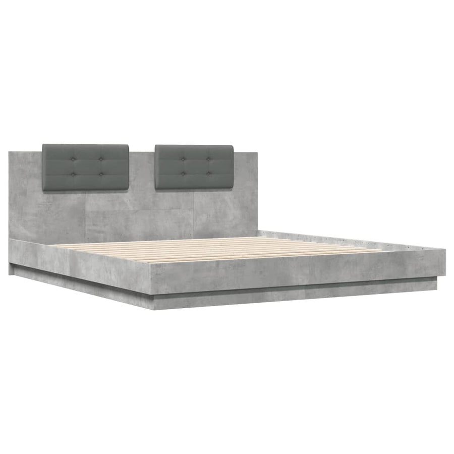 Bedframe Met Hoofdbord En Led-Verlichting 160 x 200 cm Betongrijs