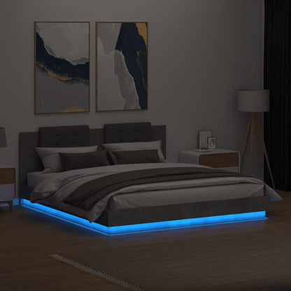 Bedframe Met Hoofdbord En Led-Verlichting 160 x 200 cm Betongrijs