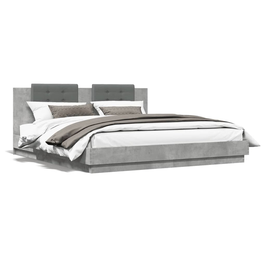 Bedframe Met Hoofdbord En Led-Verlichting 160 x 200 cm Betongrijs