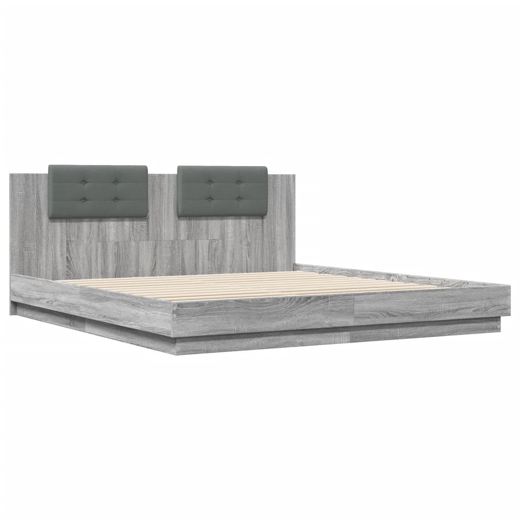 Bedframe Met Hoofdbord En Led Grijs Sonoma Eiken 160X200 Cm