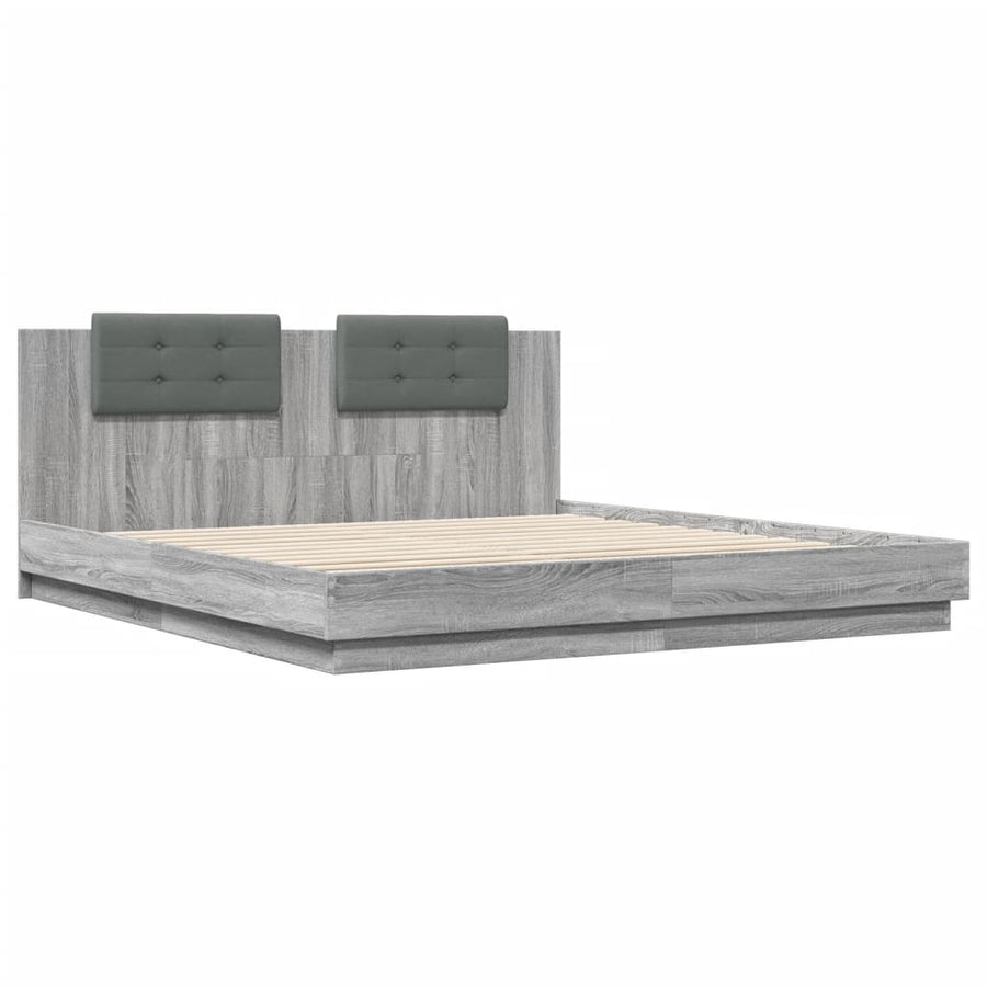 Bedframe Met Hoofdbord En Led Grijs Sonoma Eiken 160X200 Cm
