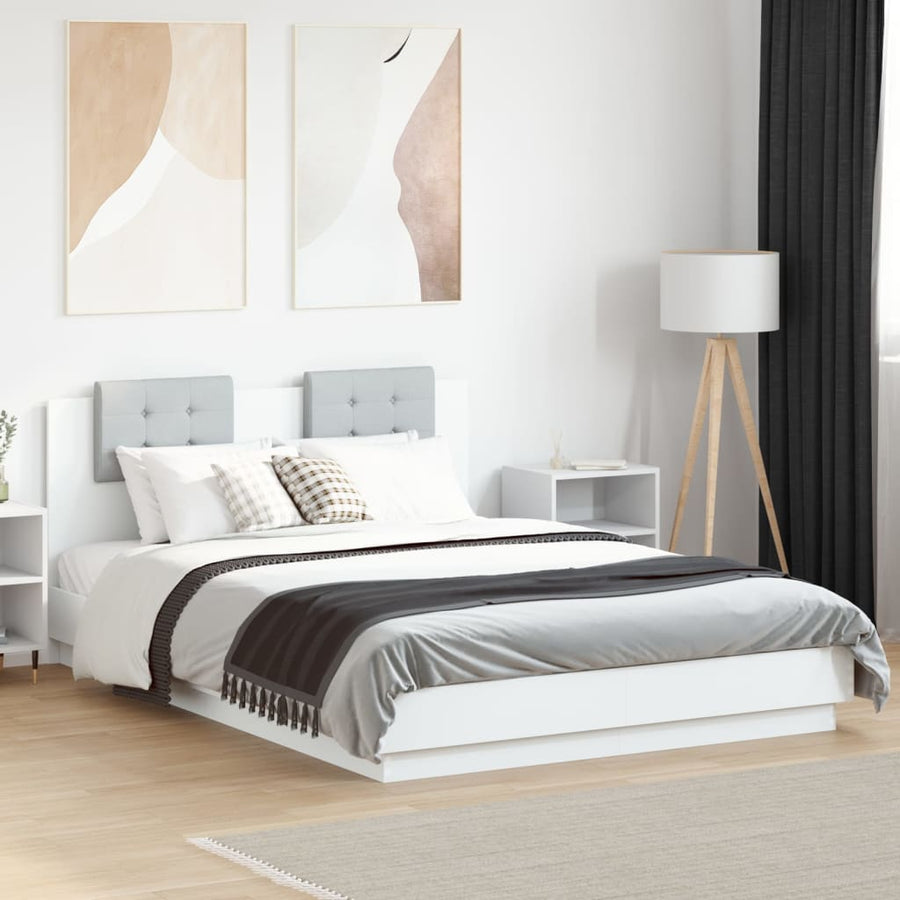Bedframe Met Hoofdeinde En Led-Verlichting Wit 150X200 Cm