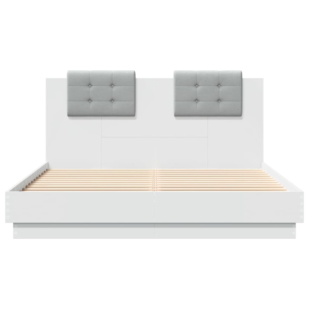 Bedframe Met Hoofdeinde En Led-Verlichting Wit 150X200 Cm