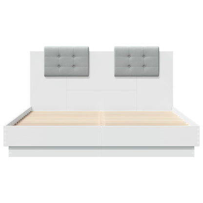 Bedframe Met Hoofdeinde En Led-Verlichting Wit 150X200 Cm