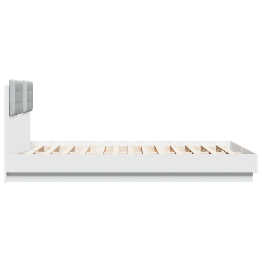 Bedframe Met Hoofdeinde En Led-Verlichting Wit 150X200 Cm