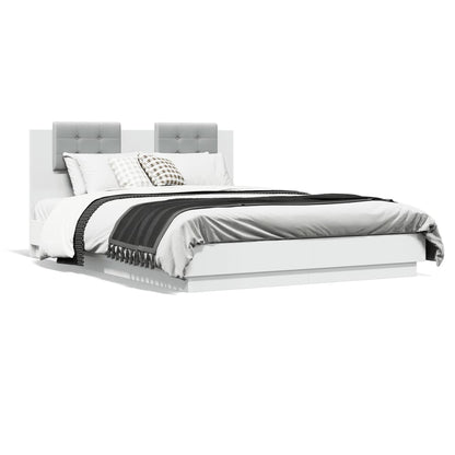 Bedframe Met Hoofdeinde En Led-Verlichting Wit 150X200 Cm