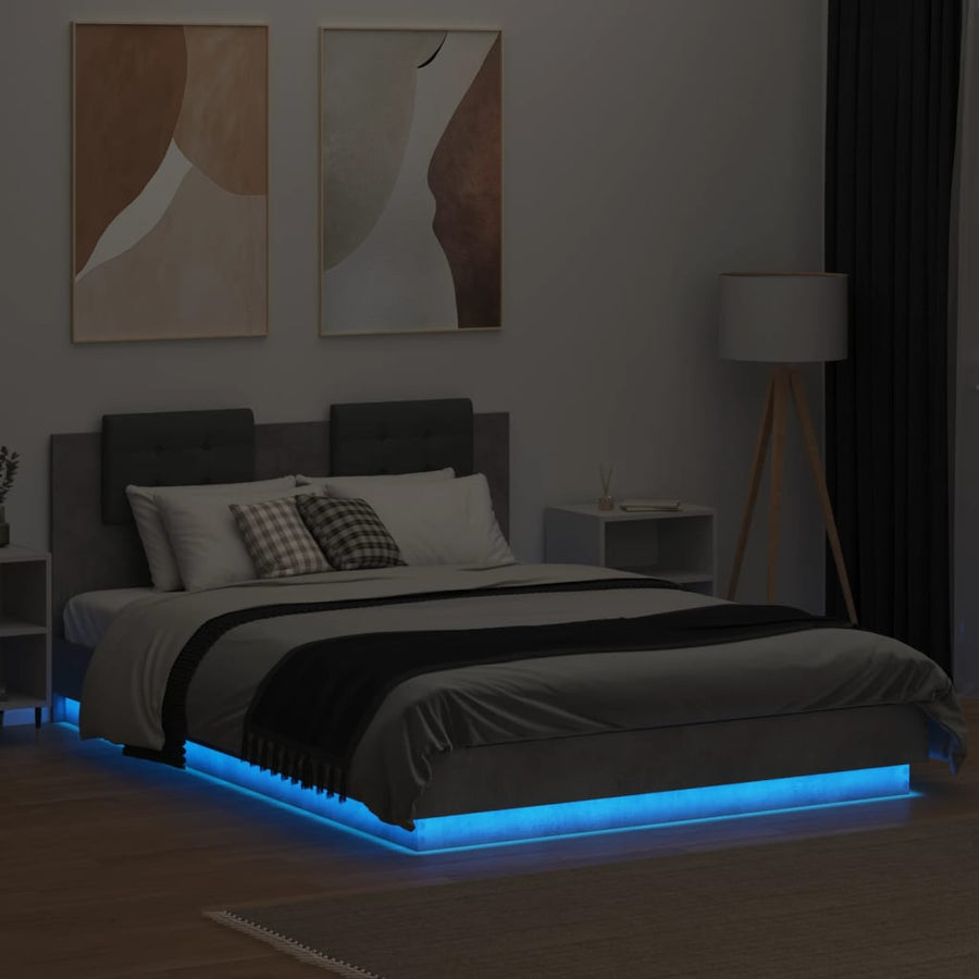 Bedframe Met Hoofdbord En Led-Verlichting Betongrijs 150X200 Cm
