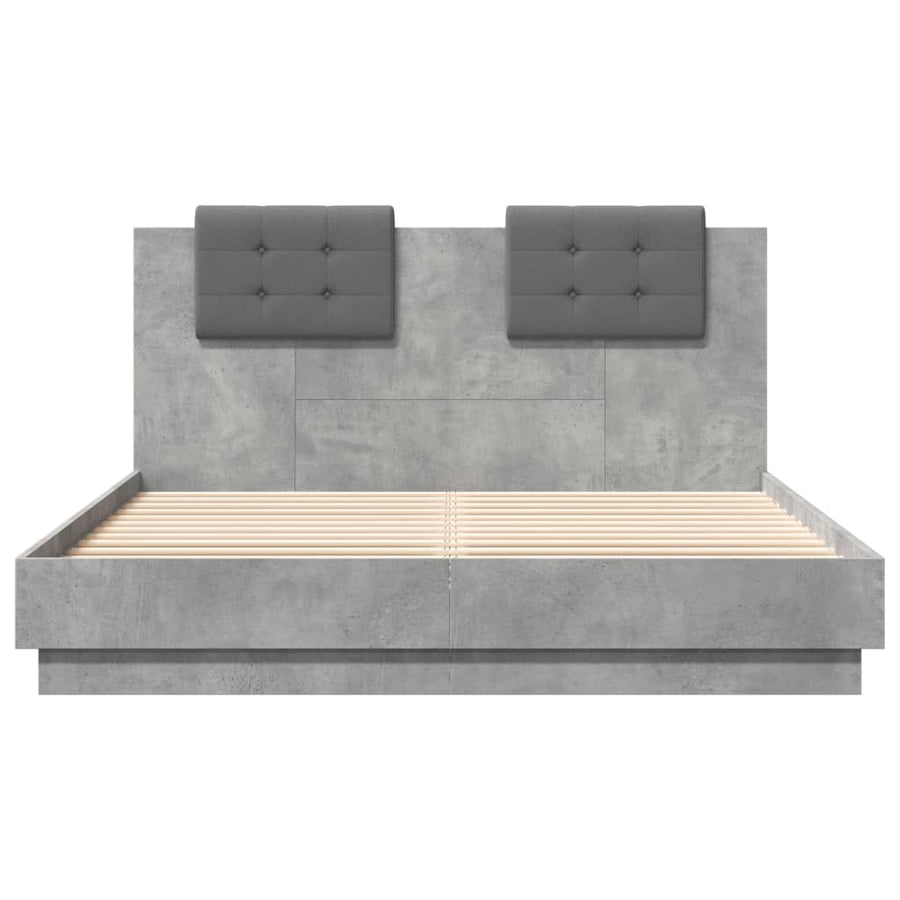 Bedframe Met Hoofdbord En Led-Verlichting Betongrijs 150X200 Cm