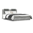 Bed frame with headboard and LED lighting concrete grey 150x200 cm