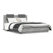 Bedframe 150x200 cm betongrijs met LED hoofdbord