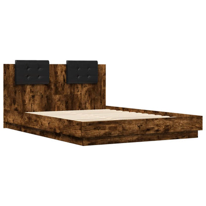 Bedframe Met Hoofdbord En Led Kleur 150 x 200 cm Gerookt eiken