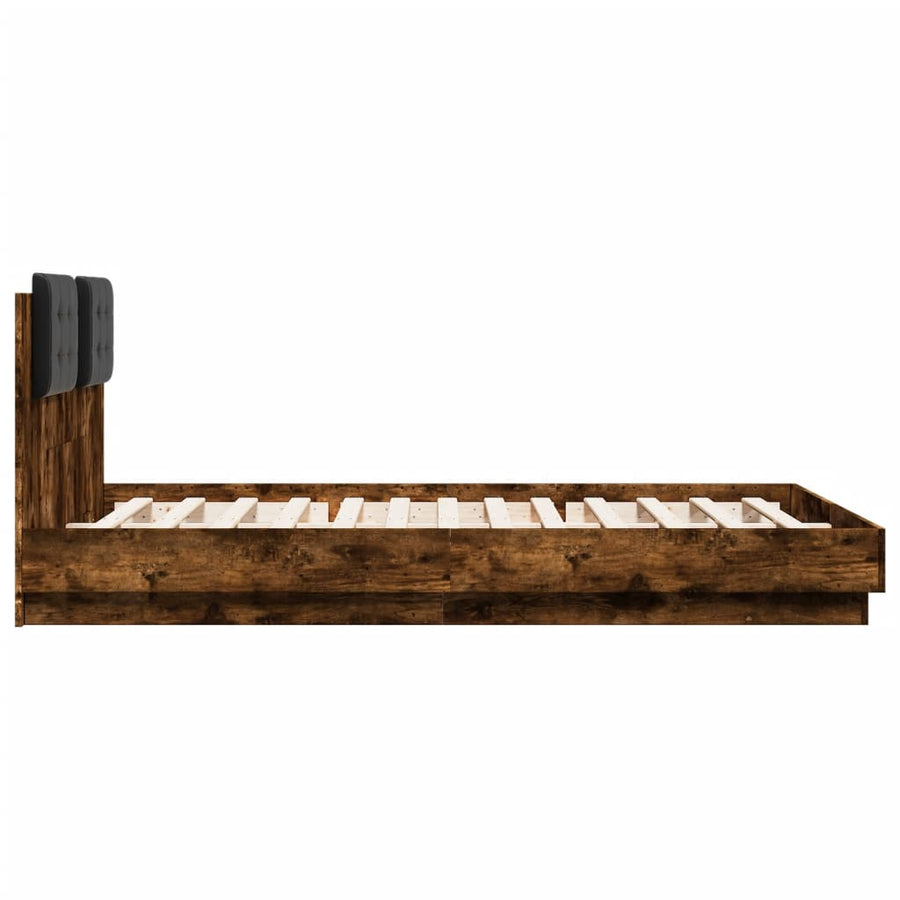 Bedframe Met Hoofdbord En Led Kleur 150 x 200 cm Gerookt eiken