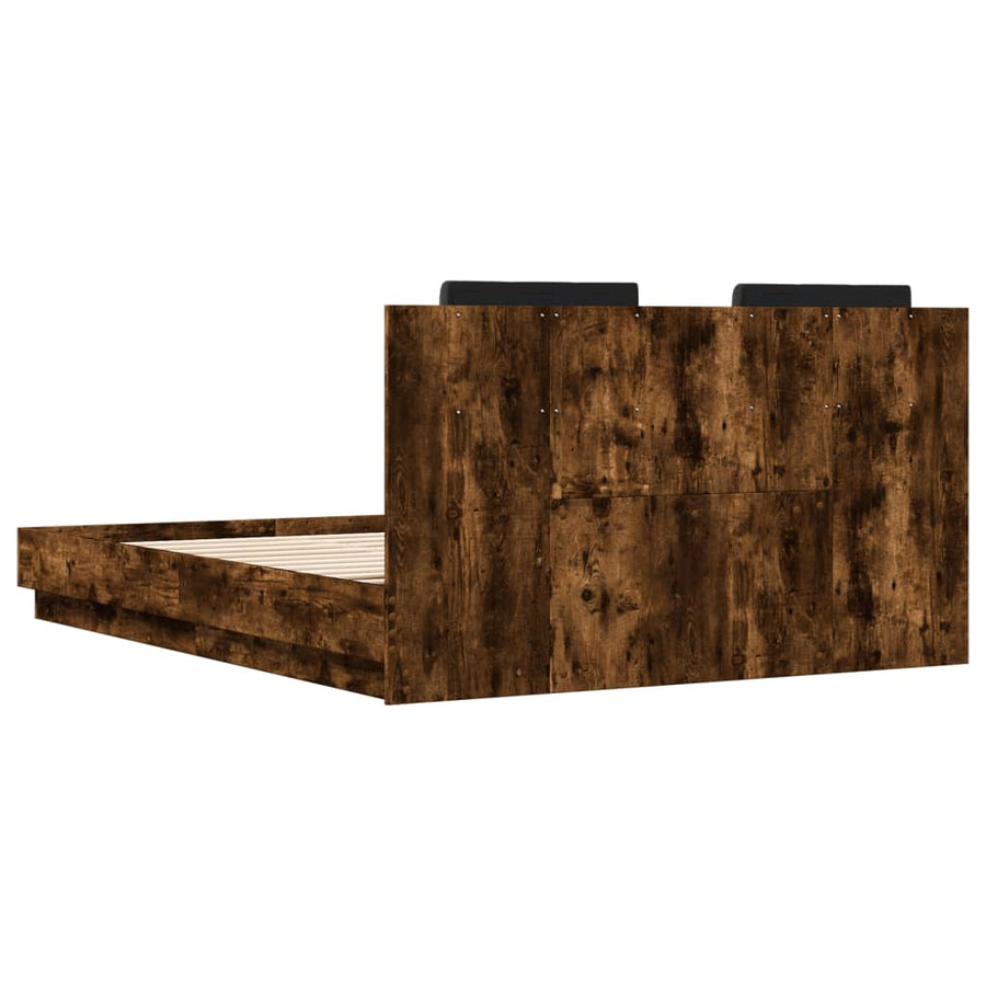 Bedframe Met Hoofdbord En Led Kleur 150 x 200 cm Gerookt eiken