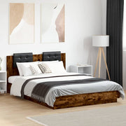 Bedframe 150x200 cm gerookt eiken met hoofdbord en LED