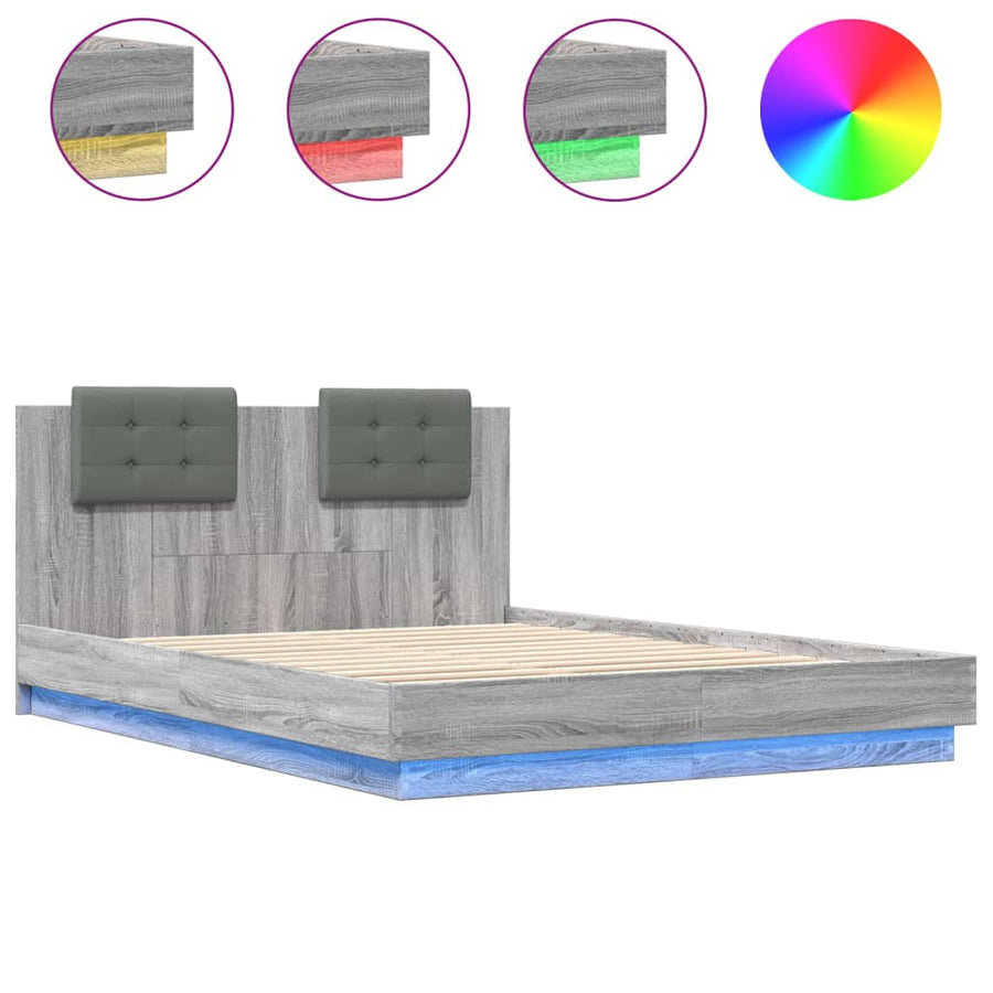 Bedframe Met Hoofdbord En Led Grijs Sonoma Eiken 150X200 Cm