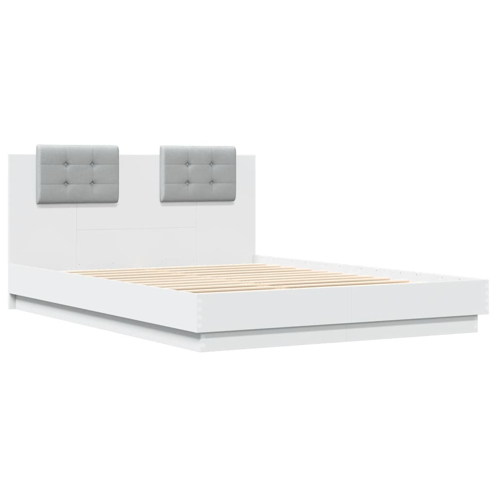 Bedframe met hoofdbord en LED-verlichting wit 140x200 cm