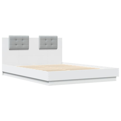 Bedframe met hoofdbord en LED-verlichting wit 140x200 cm