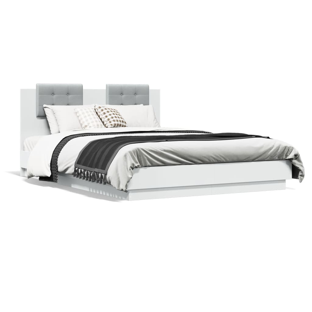 Bedframe met hoofdbord en LED-verlichting wit 140x200 cm