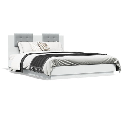 Bedframe met hoofdbord en LED-verlichting wit 140x200 cm