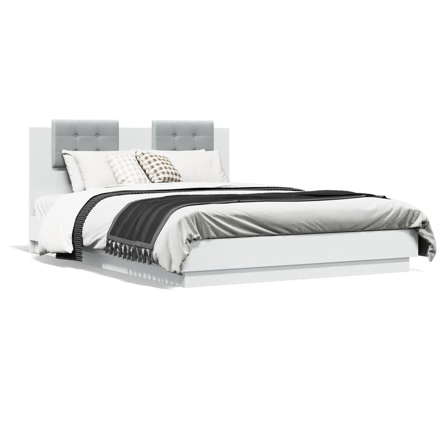 Bedframe met hoofdbord en LED-verlichting wit 140x200 cm