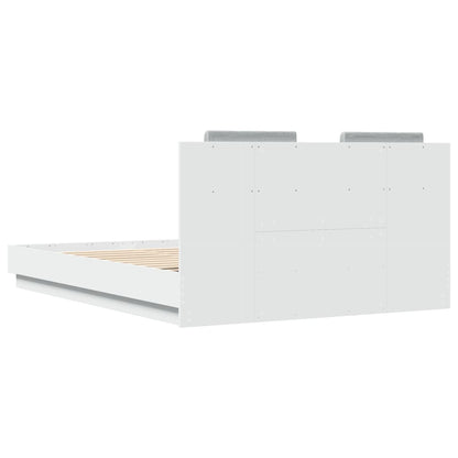 Bedframe met hoofdbord en LED-verlichting wit 140x200 cm