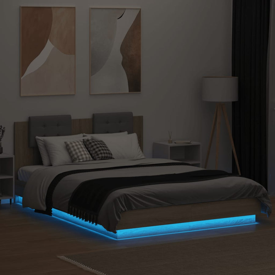 Bedframe Met Hoofdbord En Led Sonoma Eikenkleurig 140X200 Cm