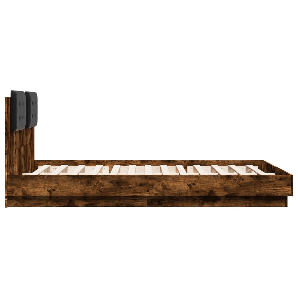 Bedframe Met Hoofdbord En Led Kleur 140 x 200 cm Gerookt eiken
