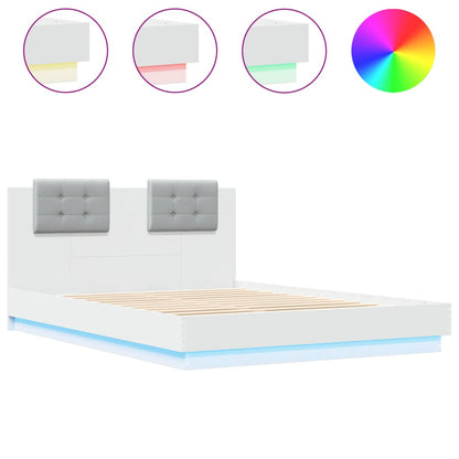 Bedframe Met Hoofdeinde En Led-Verlichting Wit 120X200 Cm