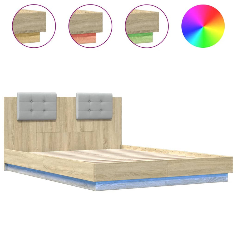 Bedframe Met Hoofdbord En Led Sonoma Eikenkleurig 120X200 Cm
