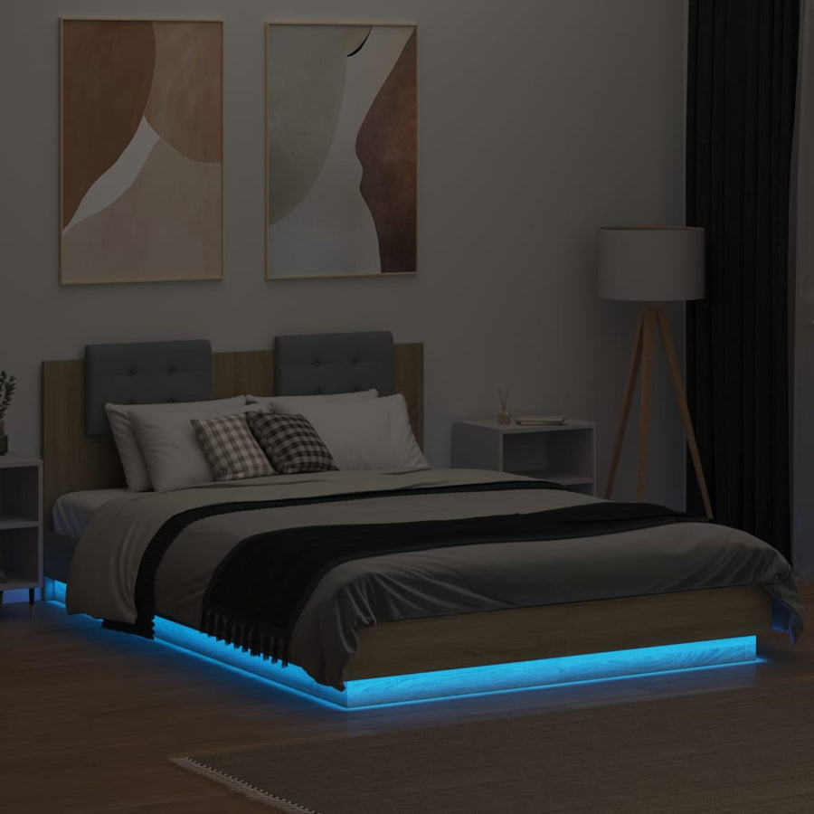 Bedframe Met Hoofdbord En Led Sonoma Eikenkleurig 120X200 Cm