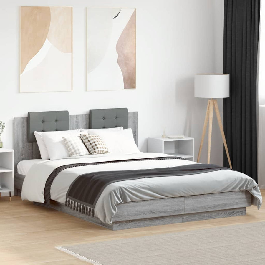 Bedframe Met Hoofdbord En Led Grijs Sonoma Eiken 120X200 Cm