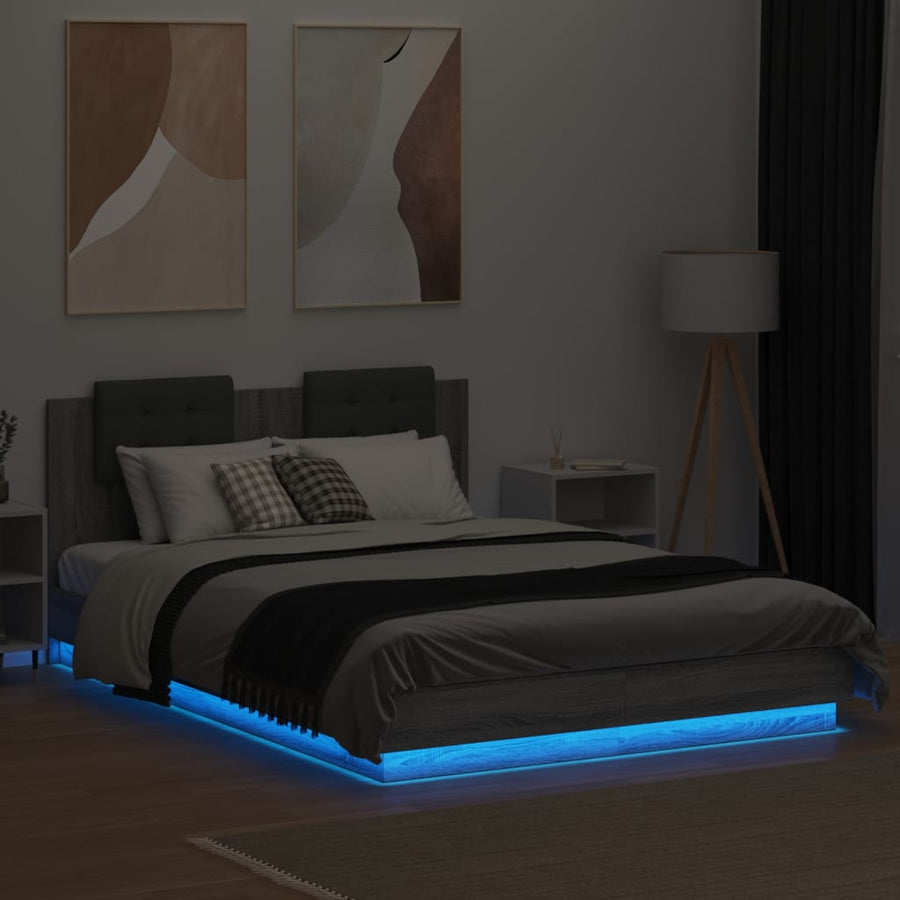 Bedframe Met Hoofdbord En Led Grijs Sonoma Eiken 120X200 Cm