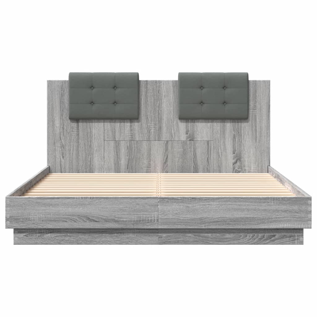 Bedframe Met Hoofdbord En Led Grijs Sonoma Eiken 120X200 Cm