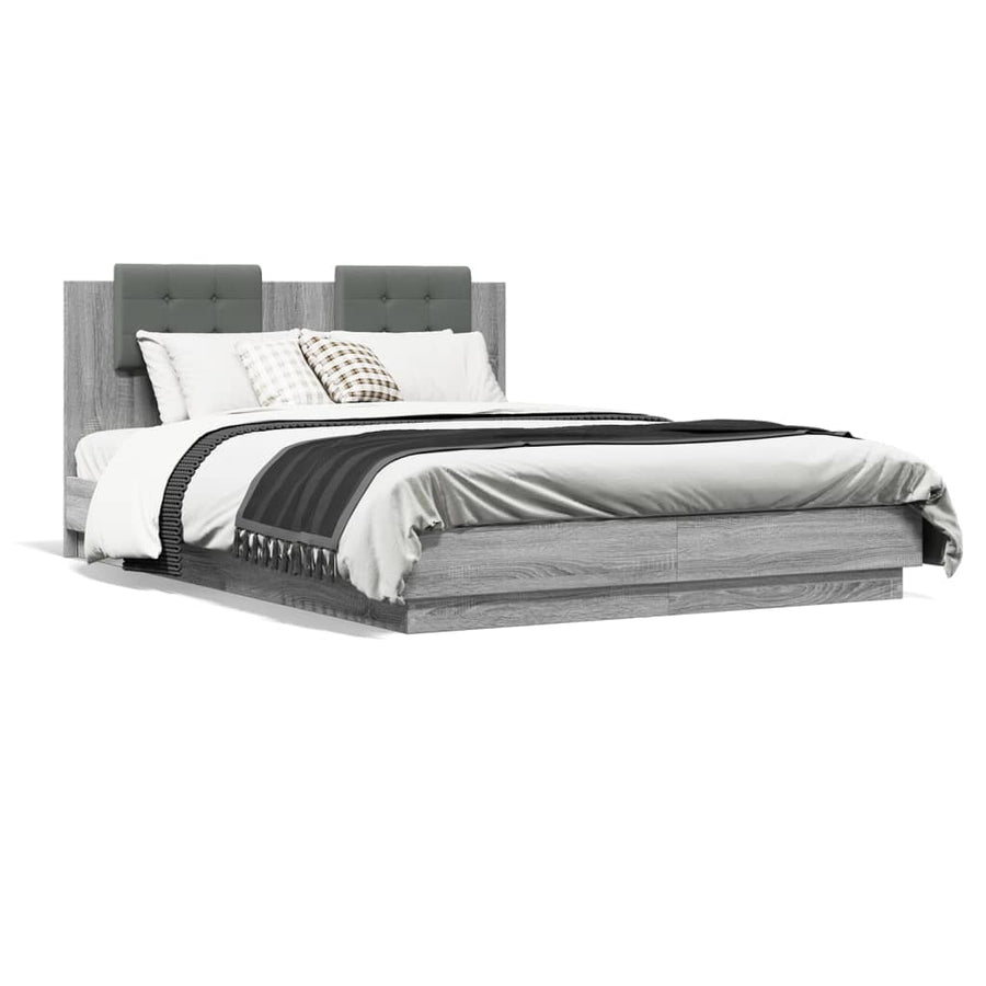 Bedframe Met Hoofdbord En Led Grijs Sonoma Eiken 120X200 Cm