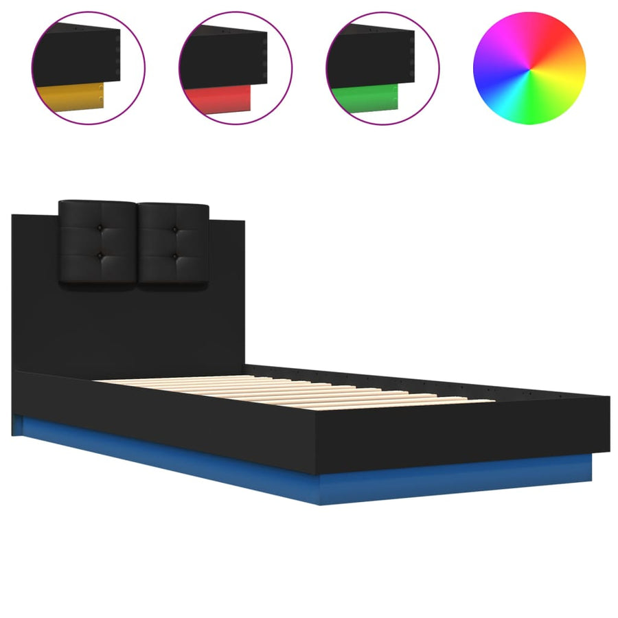 Bedframe Met Hoofdbord En Led-Verlichting Zwart 100X200 Cm