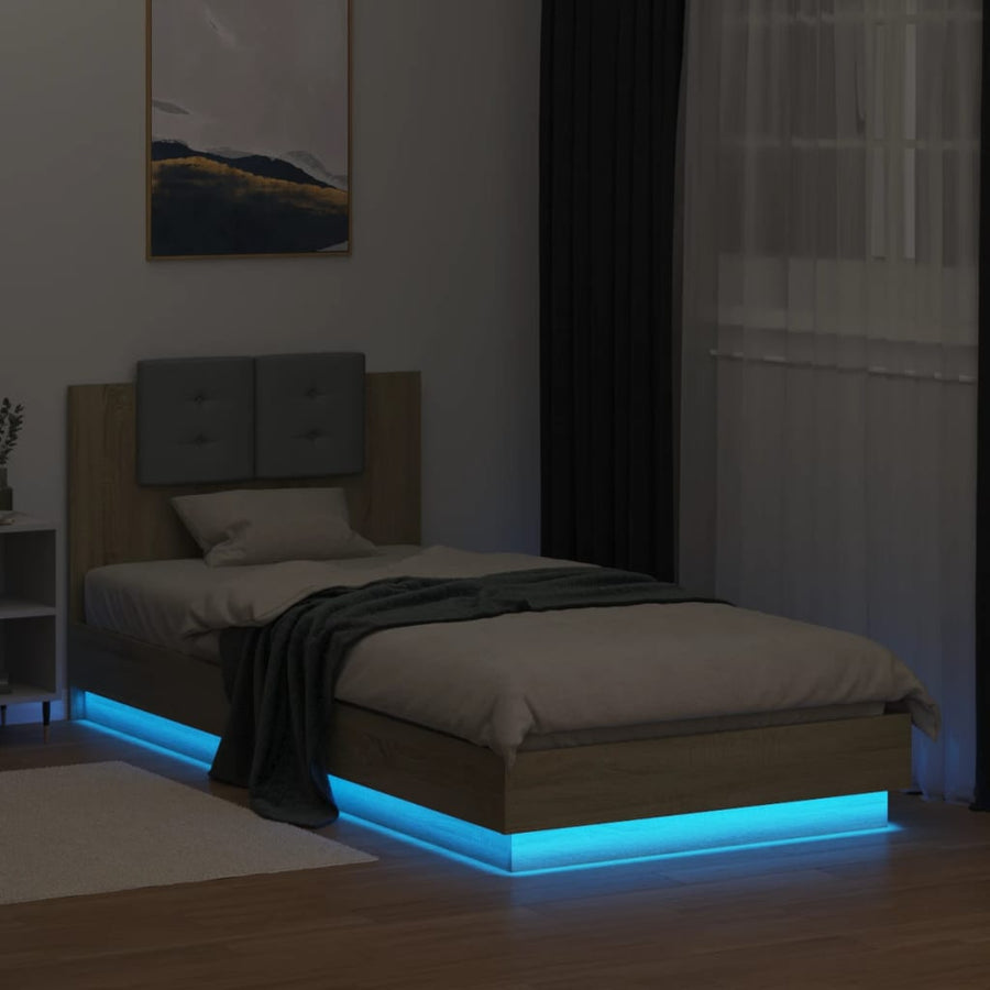 Bedframe Met Hoofdbord En Led Sonoma Eikenkleurig 100X200 Cm