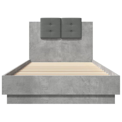 Bedframe Met Hoofdbord En Led-Verlichting Betongrijs 100X200 Cm