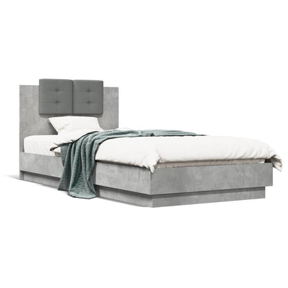 Bedframe Met Hoofdbord En Led-Verlichting Betongrijs 100X200 Cm