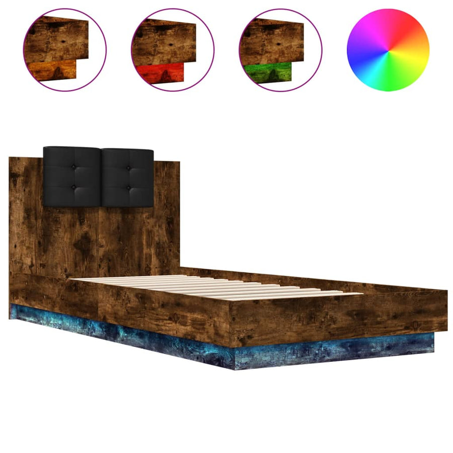 Bedframe Met Hoofdbord En Led Gerookt Eikenkleur 100X200 Cm