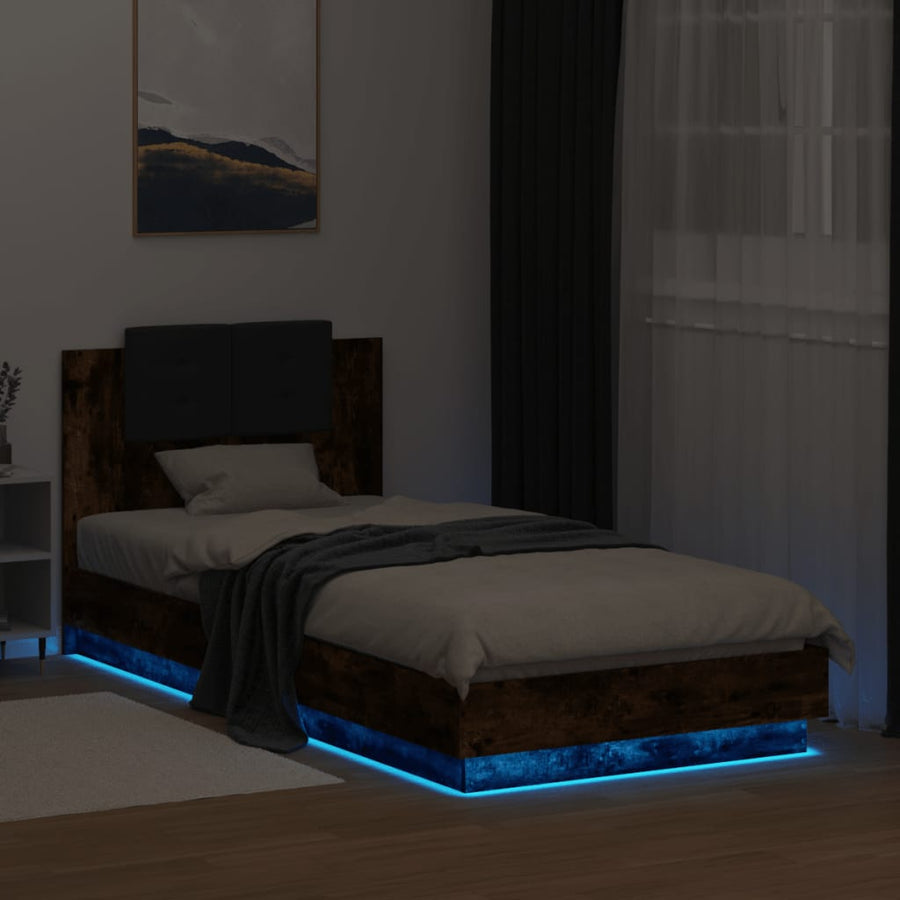 Bedframe Met Hoofdbord En Led Gerookt Eikenkleur 100X200 Cm