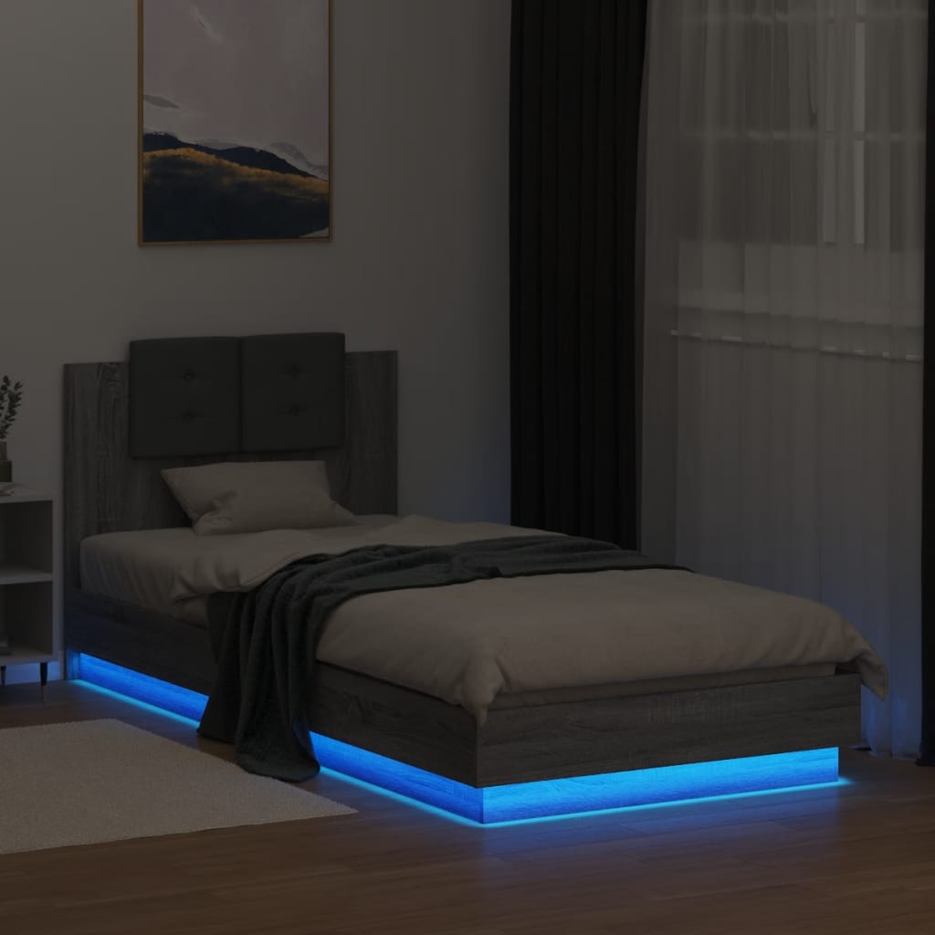 Bedframe Met Hoofdbord En Led Grijs Sonoma Eiken 100X200 Cm