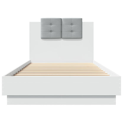 Bedframe Met Hoofdbord En Led-Verlichting Wit 90X200 Cm