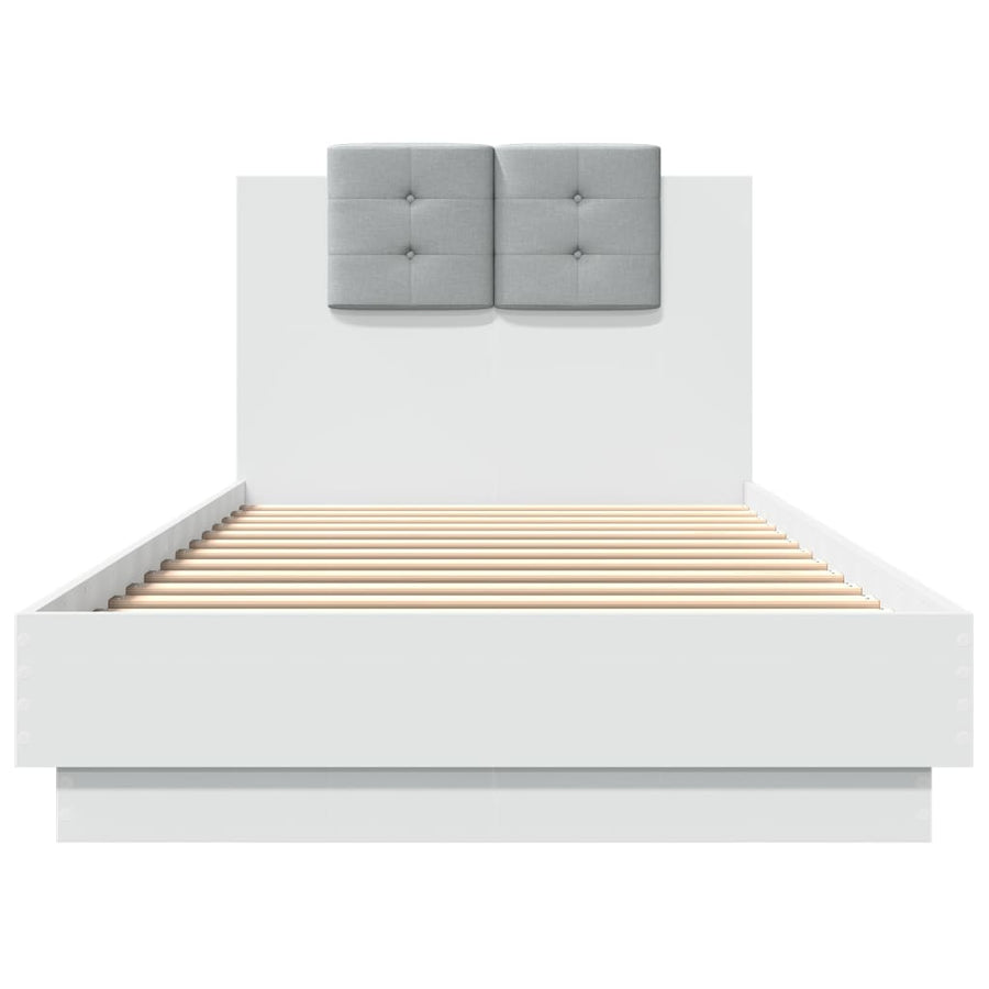 Bedframe Met Hoofdbord En Led-Verlichting Wit 90X200 Cm