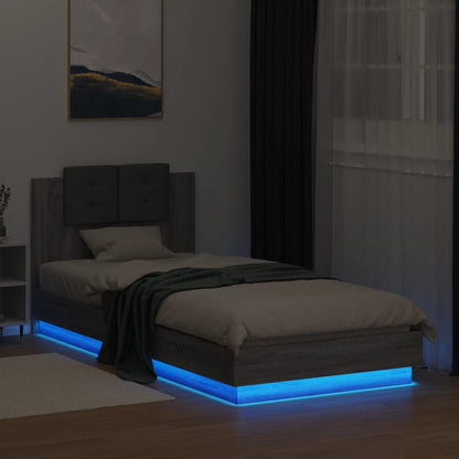 Bedframe Met Hoofdbord En Led Grijs Sonoma Eikenkleur 90X200 Cm