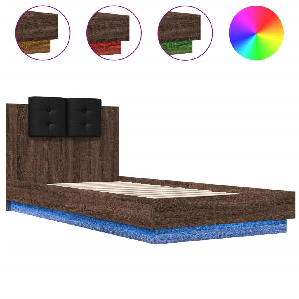 Bedframe Met Hoofdbord En Led Bruineikenkleurig 90X200 Cm